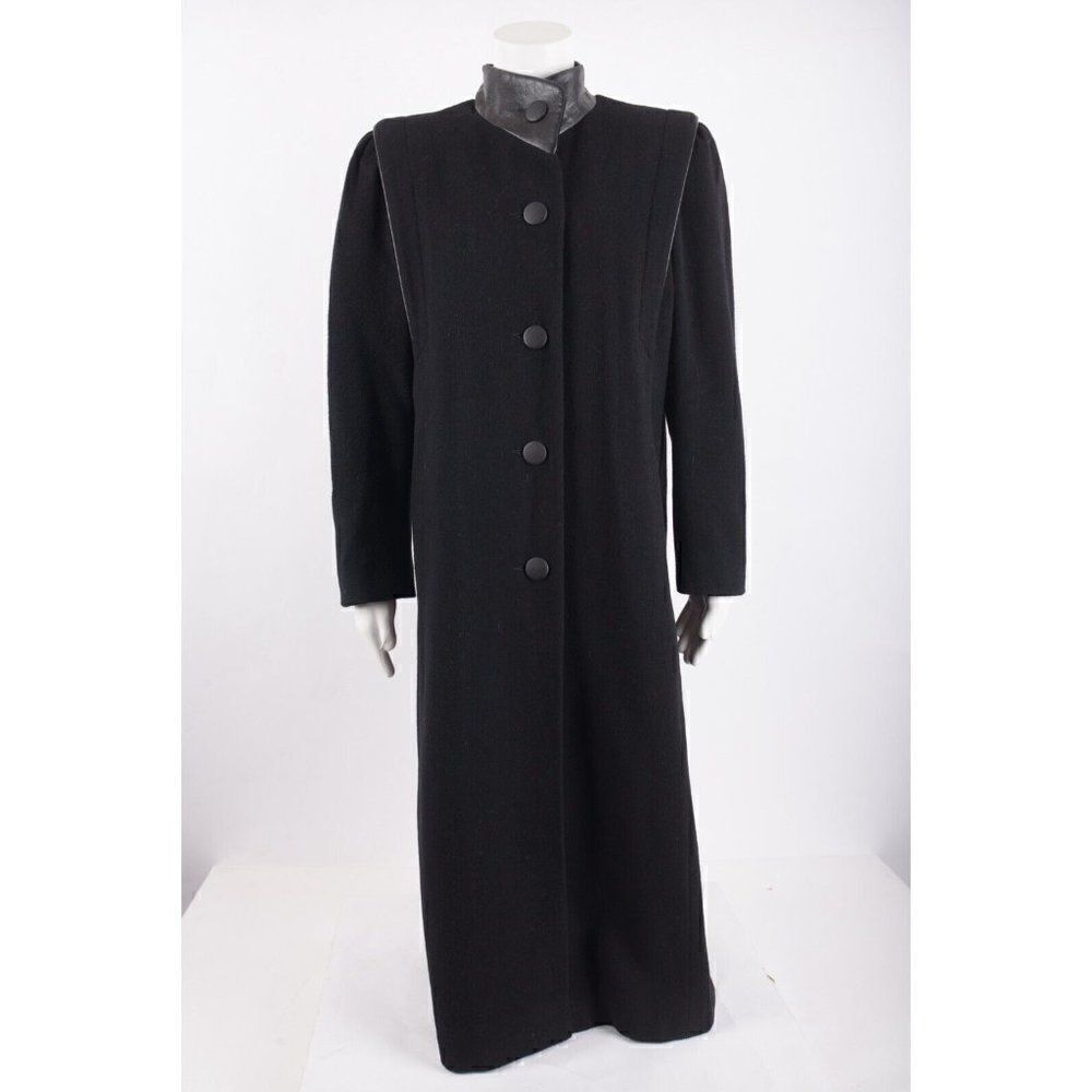 Vintage Signature Coats Miss Harwood Long Coat Sz Medium Black Wool Faux Leather